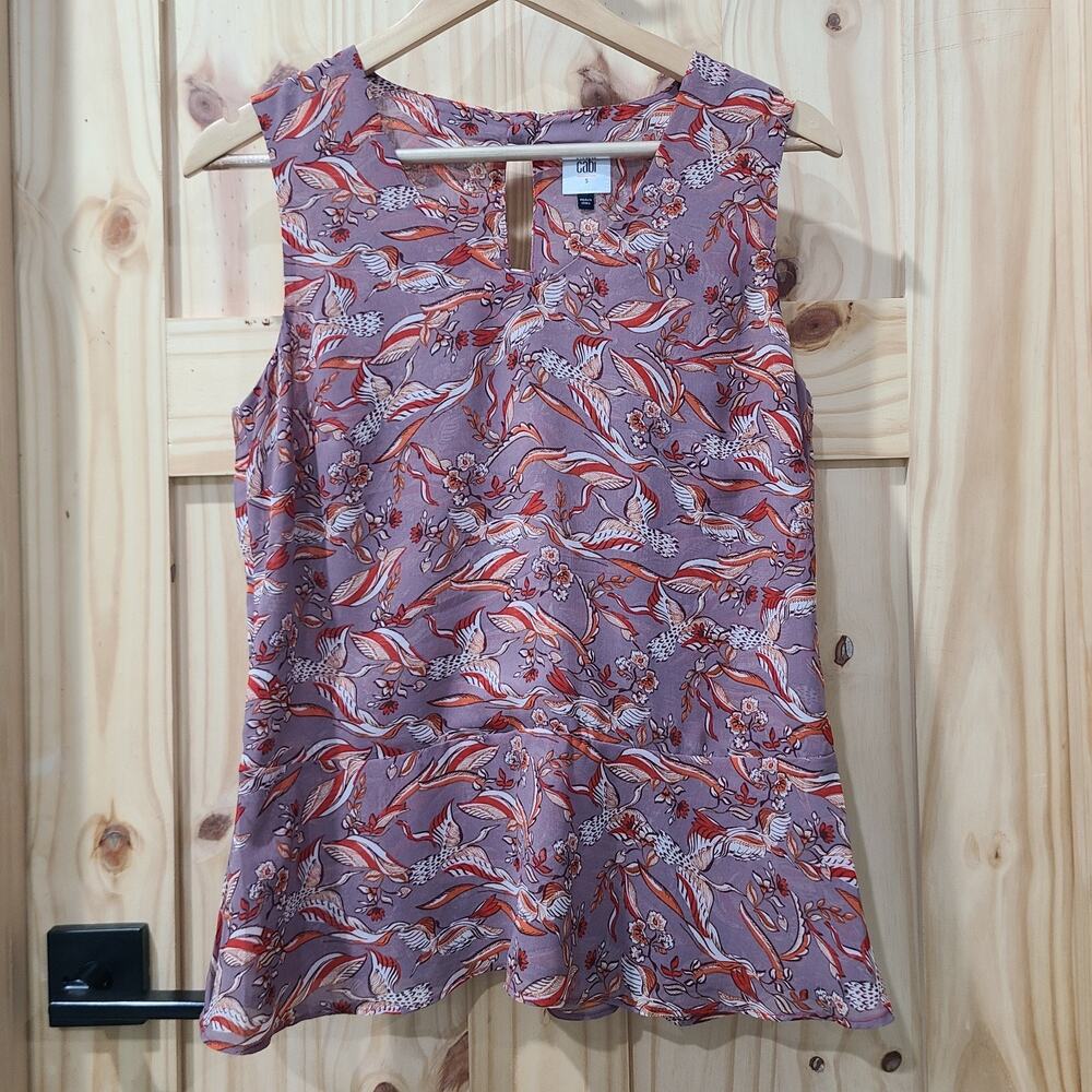Cabi 3611 Good Luck Bird Sleeveless Peplum Hem Top Floral Boho Preppy Size S